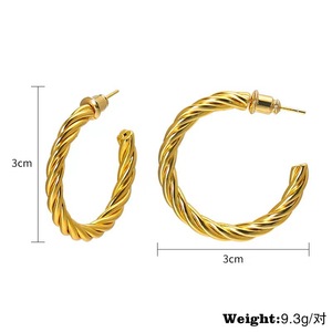 Pendientes <span class=keywords><strong>dorados</strong></span> <span class=keywords><strong>gruesos</strong></span> con forma de C de aro de alambre trenzado de 14K para mujer, Pendientes colgantes, regalo perfecto - Product Image 4
