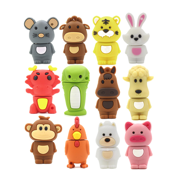 3D Cartoon Tiger USB Flash Drive 2.0 1GB 2GB 4GB PVC Animal Dog Rabbit Horse Mouse Pen Drive 3.0 8GB 16GB 64GB Pig Cattle