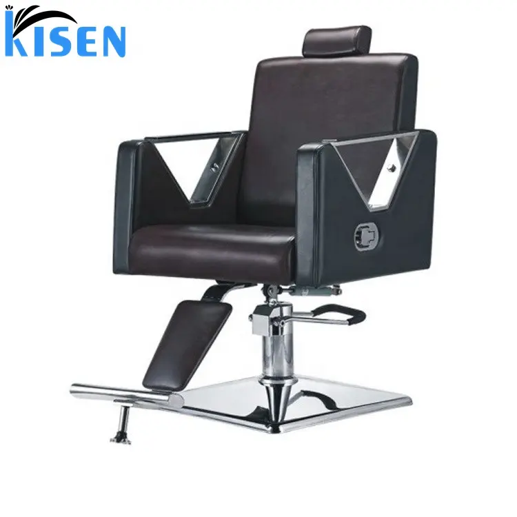 Kisen Beauty Salon Hair Style Styling Chairs Black Pink Red Recliner Barber Chair Square Base With Swivel And Lifting Function