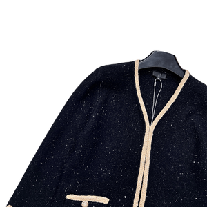 Contrast Trim Open Front Shimmer Knit Cardigan, Tailored Pocket Knit <b>Jacket</b> for Casual and Formal Wear - Product Image 3