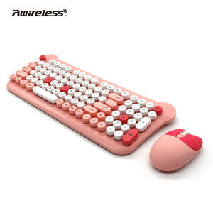 Round Keys Cute 2.4GHz Bluetooth <b>Wireless</b> Keyboard <b>Mouse</b> Set <b>Wireless</b> Keyboard and <b>Mouse</b> Combo for <b>Computer</b> PC Laptop Pink - Product Image 2