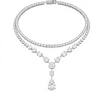 Collar de Diamantes Chapado en Oro con Colgante de Doble Hilera y Engaste de Bisel en Forma de Y, Joyería Nupcial para Bodas y Fiestas - Product Image 2