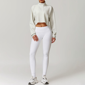 2025 Winter Half Zip Long Sleeve Casual Cropped Sports <strong>Jumper</strong> and High Waist Ribbed Yoga <strong>Leggings</strong> Nylon 2PCS Women's Active <strong>Wear</strong> - Product Image 1