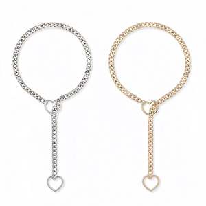 Collier en titane en forme de cœur gothique punk rock avec anneau en forme de O, chaîne coulissante en bambou, plaqué or 18 carats - Product Image 2