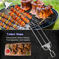 Brochettes de barbecue à 3 dents en acier inoxydable 304 argenté – Fourchettes à kebab réutilisables avec revêtement en poudre pour camping/barbecue en extérieur