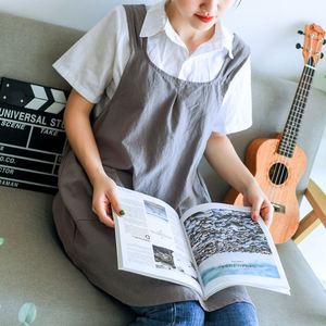 Nouvel article : Tablier en lin tendance de style japonais, taille personnalisée, tabliers croisés au dos pour femmes avec 2 poches - Product Image 6