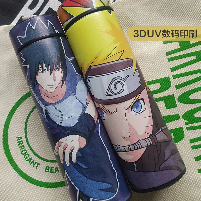 Cangkir Termos Pintar Narutos Sasuke Anime Thermos Cangkir Menunjukkan Suhu 304 Stainless Steel Logam Cangkir Minum