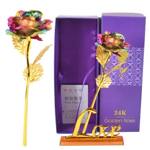 rainbow galaxy rose 24k crystal roses flower with love holder in gift box for valentine christmas
