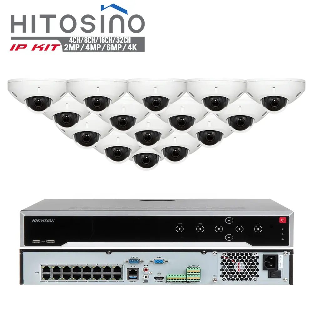 Hitosino OEM Hik 8 32 ch 4MP 6MP البسيطة قبة للماء في الهواء الطلق PoE IP طقم NVR شبكة Networkcamera الأمن نظام الكاميرا