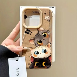 <span class=keywords><strong>Coque</strong></span> de téléphone portable mignonne en <span class=keywords><strong>cuir</strong></span> <span class=keywords><strong>marron</strong></span> antichoc motif chat de dessin animé pour <span class=keywords><strong>iPhone</strong></span> 16 15 Plus 17 Air Pro Max - Product Image 1