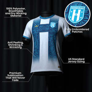 Maillot de football Honduras personnalisé 2024 de haute qualité, imprimé par transfert thermique, 100% polyester, avec logo, nom et numéro - Product Image 6