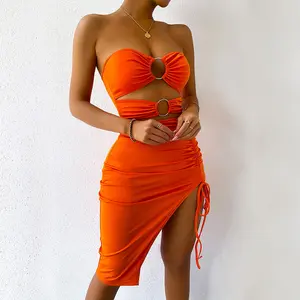 Ring Cut Out Front Split Thigh Tube Dress elegant party, New clothes bulks clothing party kleid club-kleider