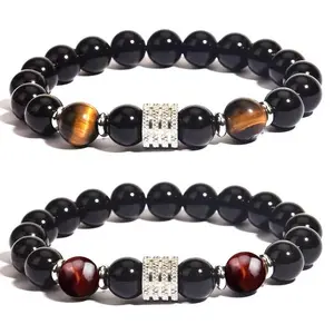 Großhandel Pulser 10mm Naturstein-Armband Edelstahl Charme Tiger-Augen-Perlen-Armbänder Modeschmuck