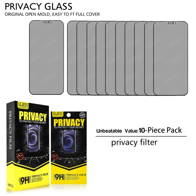 2.5d Full Privacy Screen Protector for Iphone Xs 11 12 13 16 Pro Max Plus Anti-spy Anti-shock 9h Tempered Glass