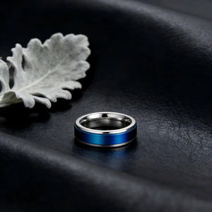Wholesale 5.5mm Blue Plated Stainless Steel <strong>Spinner</strong> <strong>Ring</strong> High Polished Beveled Edge Waterproof Wedding Engagement Men Jewelry - Product Image 2