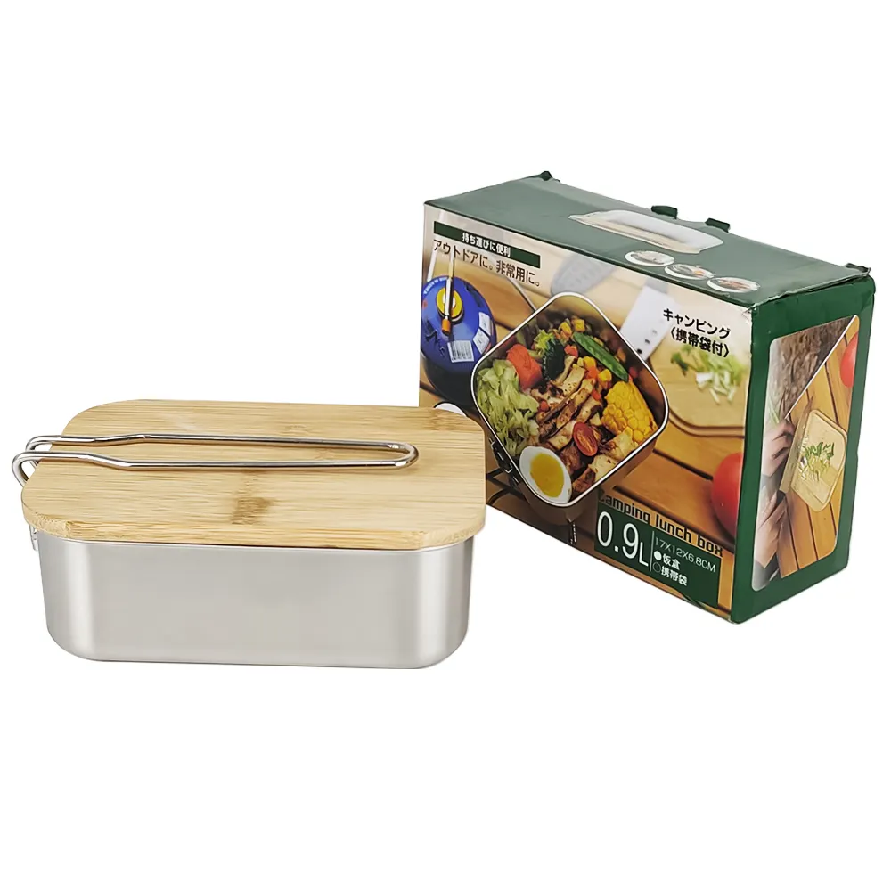 2021 New 900ml Bamboo tiffin lunch box kids stainless steel lunch box bamboo lid portable bento lunch box with handle