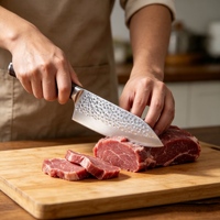 Ensemble de couteaux de cuisine japonais martelés en gros, couteau de chef à manche en bois massif coloré, couteaux de cuisine durables en acier inoxydable