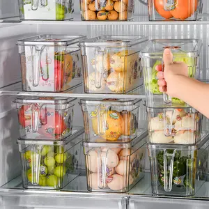 Recipientes de armazenamento, empilhável, refrigerador transparente, legumes, frutas, geladeira, recipientes de armazenamento, caixas com alça