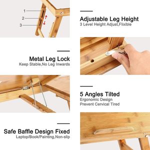 Fujian Zhenghe Zhengfeng Bamboo Industry Co Ltd Laptop <b>Desk</b> <b>Adjustable</b> Foldable Bamboo Tray Table With Drawer For Home <b>Office</b> - Product Image 3