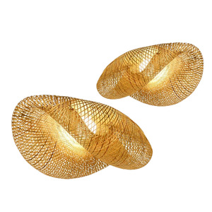 Bamboo Woven Pendant Lamp Round Led <b>Light</b> Source Touch Control Home Living Room <b>Dining</b> Room Chandelier - Product Image 5
