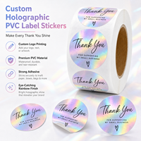 Autocollants de remerciement personnalisés en PVC holographique, étiquettes rondes imperméables pour l'emballage des petites entreprises, OEM ODM