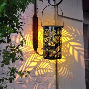 Solar Iron Leaves Pattern Lantern Led Decorative Rechargeable Lantern Hanging Waterproof Outdoor and Indoor Decorative Lights