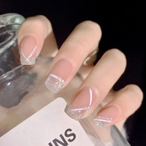 Xiaohongshu vente chaude ongles portables mi-longueur perle scintillante conseils de blanchiment gros ongles autocollants gelée colle - Product Image 4