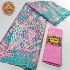 <span class=keywords><strong>Tissu</strong></span> en dentelle de soie de lait africaine, maille française, avec Bazin Rich, matière originale pour les femmes nigérianes, mariage, mariée, dentelle en tulle - Product Image 3