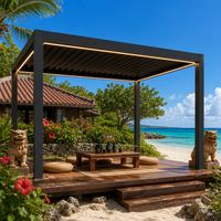 Pergola motorisée en aluminium avec toit à lames rétractables, pour terrasse de piscine d'hôtel, lames réglables, enclos latéral, LED, luxe, revêtement poudré