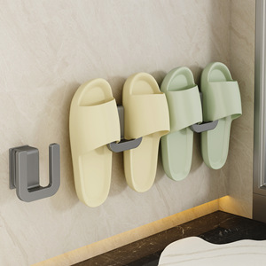 Wall Mounted Slipper <b>Rack</b> For Bathroom No Drill Installation With Drain Hooks Over <b>Door</b> <b>Storage</b> Solution - Product Image 1