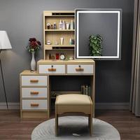 Miroir de maquillage modulaire intégré avec éclairage LED en panneau de bois de chêne moderne, meuble de rangement pour chambre à coucher, application domestique