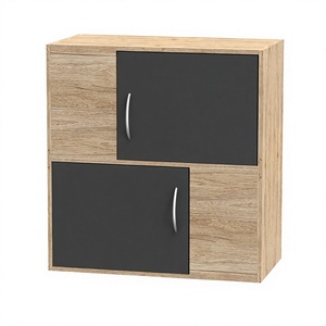 Modern Living Room Cabinet 2 Door Slab Door <b>Storage</b> <b>Sideboard</b> Natural Oak Dark Grey Flat Panel Minimalist Design Wood Furniture - Product Image 1