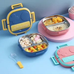 M35 Square Leakproof 304 Stainless Steel Food Storage Container Plastic Bento Lunch Box Kids School Portable Lunch Box