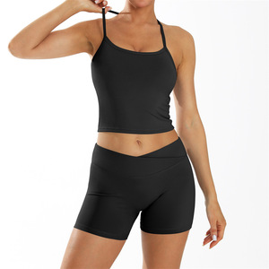 Conjunto de <span class=keywords><strong>Ropa</strong></span> de <span class=keywords><strong>Yoga</strong></span> para Mujer, Secado Rápido, Nailon + Spandex, <span class=keywords><strong>Ropa</strong></span> Deportiva para Todas las Temporadas, Chaleco de <span class=keywords><strong>Yoga</strong></span> para Correr al Aire Libre, Conjunto Deportivo Corto - Product Image 2
