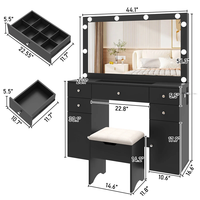 Ensemble de coiffeuse avec miroir éclairé, prise de charge et plateau en verre trempé pour chambre à coucher