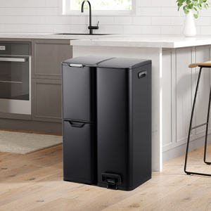 Presse à main <span class=keywords><strong>60L</strong></span> en acier inoxydable noir <span class=keywords><strong>2</strong></span> couches avec 3 <span class=keywords><strong>compartiments</strong></span> <span class=keywords><strong>poubelle</strong></span> <span class=keywords><strong>poubelle</strong></span> <span class=keywords><strong>poubelle</strong></span> de cuisine <span class=keywords><strong>poubelle</strong></span> - Product Image 6