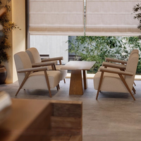 Ensemble de mobilier de restaurant personnalisable pour hôtel et café : table carrée en bois, chaise et banquette en mousse haute densité