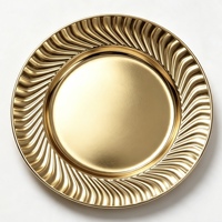 Assiette de présentation en plastique PP dorée électrolytique personnalisée, à bord ondulé et motif gaufré, pour décoration de table de mariage ou de fêtes