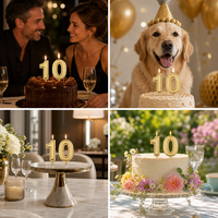 Bougies d'anniversaire de luxe 10 pièces avec chiffres incrustés d'or, finition métallique de haute qualité, décorations de gâteau pour enfants et adultes