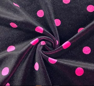 NO moq custom digital print polyester lycra velvet fabric,dots print polyester velvet fabric for dress