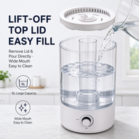 Humidificateur ultrasonique électrique portable 5L avec humidistat, diffuseur d'huiles essentielles et veilleuse, silencieux (<30dB) pour hôtel et usage domestique
