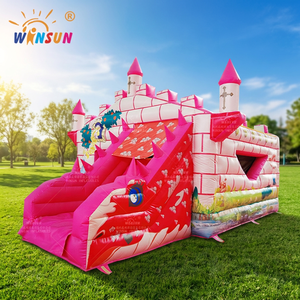 WINSUN Princess Inflatable Bounce House with Slide & Castle <b>Towers</b> Pink Theme Kids Party Playground Equipment for Outdoor Use - Product Image 1