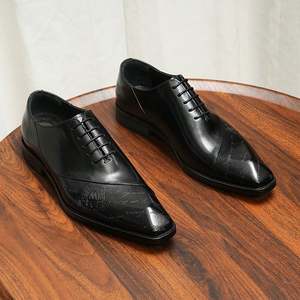 Zapatos de cuero formales de piel de vaca de grano superior estilo británico 1 1, zapatos Oxford de gama alta, diseño Brock tallado, parte superior alta sin cordones para negocios - Product Image 5