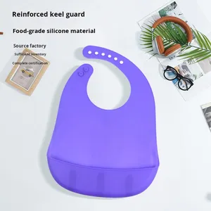Bavoir en silicone violet grande taille, personnalisable avec logo, de qualité alimentaire, imperméable, anti-salissures, écologique et réglable, pour bébé - Product Image 4