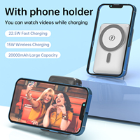 Banques d'alimentation magnétiques 20000mAh, charge rapide portable 22,5W, banque d'alimentation sans fil 15W avec support de téléphone ASPOR A386