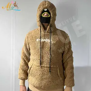 Oem Custom Letter Sherpa Embroidery Casual Winter Thicken Warm Men's Hoodies Plus Size Sherpa Fleece Pullover Hoodies