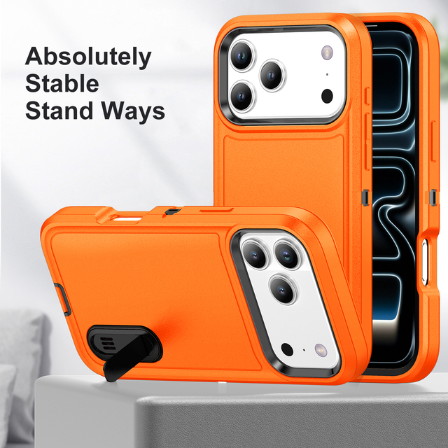 3 in 1 Rugged Phone Case for iPhone 17 16e Air 15 14 13 12 Pro Max Heavy Duty Shockproof Armor Protective Cover with Kickstand