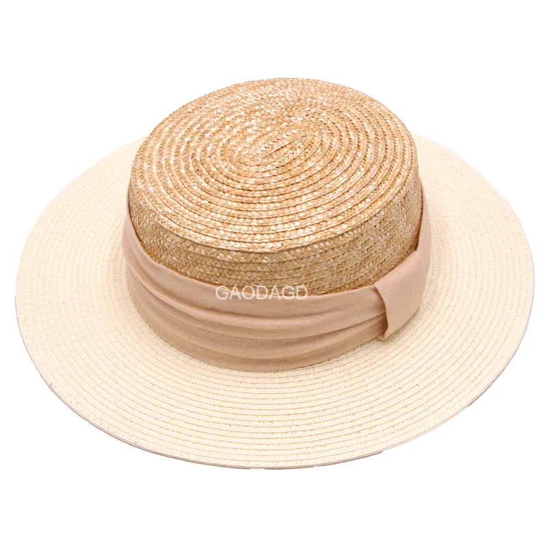 D Fashion Elegant Simple Wheat Straw and Paper Braid Hat Wheat Straw Braid Boater hat for Women