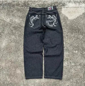 Custom Y2K retro jeans hip-hop print embroidered loose jeans denim trousers Man Gothic Washed Baggy Jeans Trousers