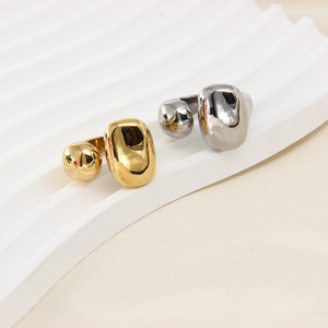 Anillo de Acero Inoxidable Pulido Ovalado con Apertura Chapado en Oro de 14K, Superficie Brillante, Anillo de Moda Unisex para <span class=keywords><strong>Boda</strong></span>, Compromiso, Aniversario, Regalo - Product Image 1